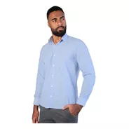 Camisa Social Azul Listras Ml Comfort Algodão Egípcio Fio 80