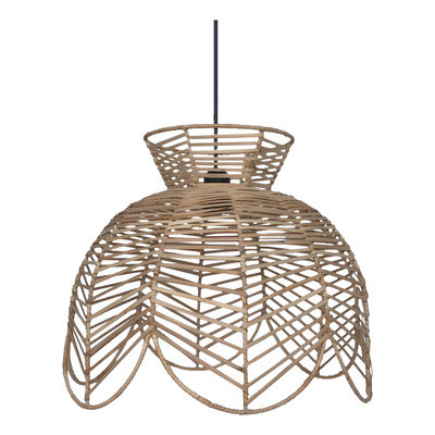 Colgante Deco Moderno De Ratan 40x35 Natural Apto Led E27  Natural/cable Negro