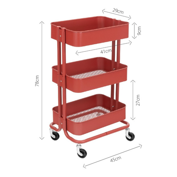 Carrito Organizador De Cocina Estante De Almacenamiento Color Rojo