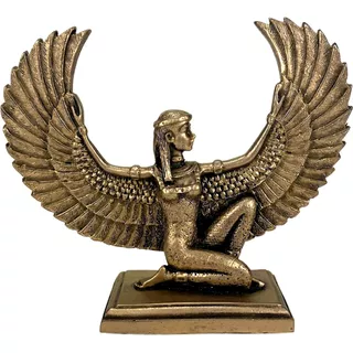 Estatueta Ísis Alada - Deusa Da Mitologia Egípcia - Egito Cor Ouro Ônix