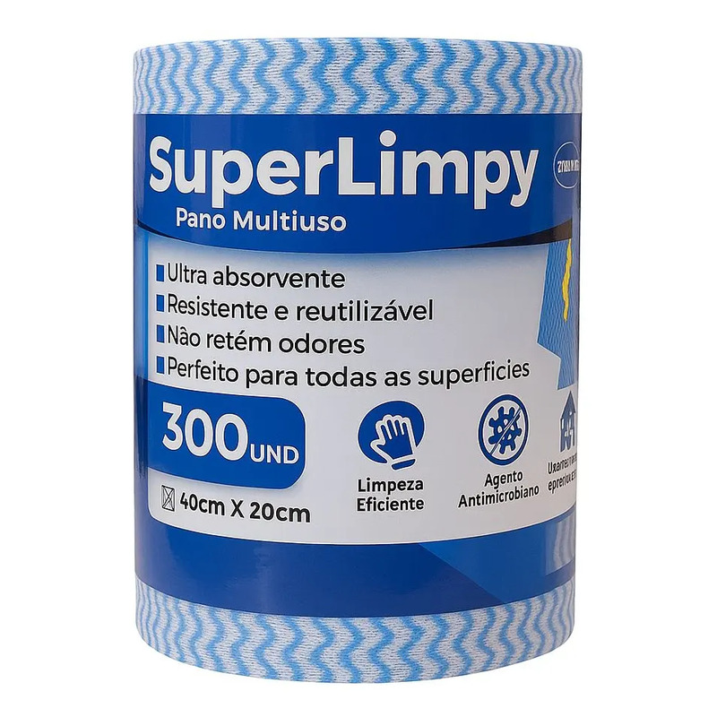 Pano Multiuso Supermedy TNT Azul 40x20cm Antibacteriano Superabsorvente