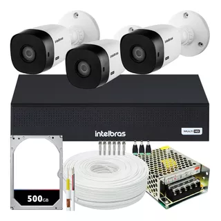 Kit Intelbras 3 Câmeras Vhl 1120 Hd 1mp 20m Dvr De 4 Canais