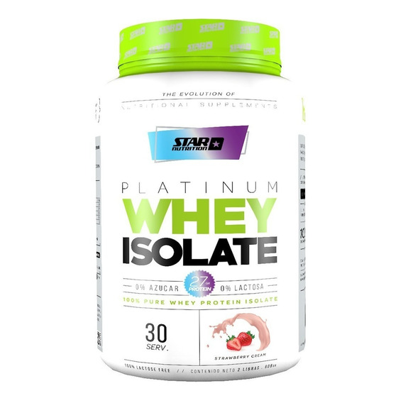 Suplemento en Polvo Star Nutrition Platinum Whey Isolate Proteínas Sabor Crema de Fresa en Pote de 908mL