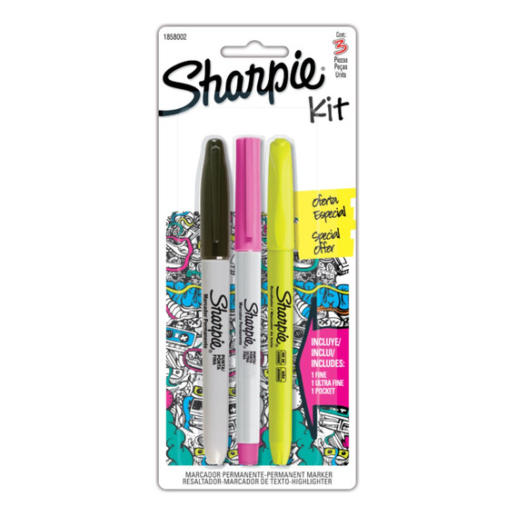 Pack Sharpie 2 Marcadores Fino Y Ultra Fino + 1 Destacador