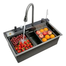 Bacha Cocina Inteligente Griferia Extensible Multifuncion Digital Led Cervina-7250 Neró Negro