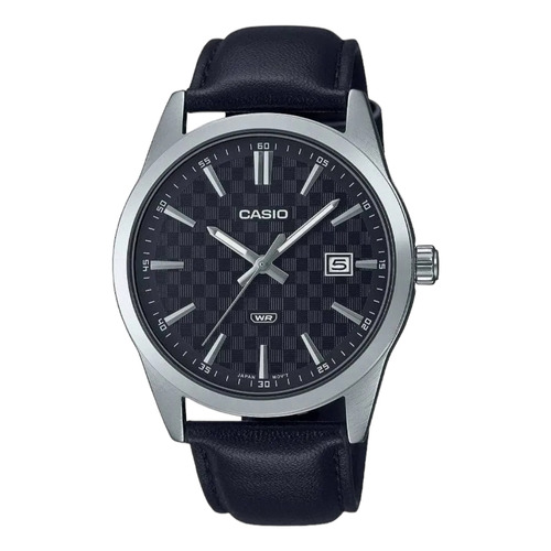 Reloj Casio Modelo Mtp-vd03 Piel Negro Caratula Negra Color del bisel Plateado