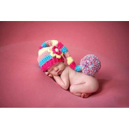 Touca Croche Modelo Elfo Candy Gorro Newborn Para Bebês Bonê