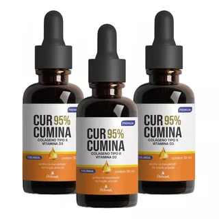 3 Curcumina 95% Gota (óleo De Curcuma, Colágeno Ii E Vit D3)
