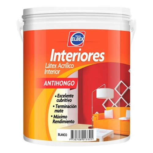 Pintura Elbex Latex Interior Antihongos Lavable 20lts Acabado Mate Color Blanco