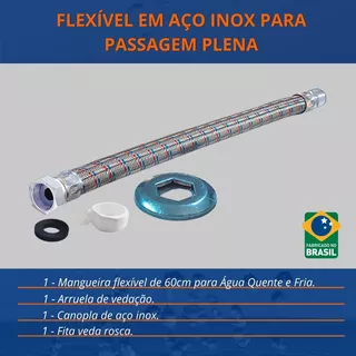 Mangueira Hidraulica 1/2 Alta Pressão Quente Fria 60cm Inox