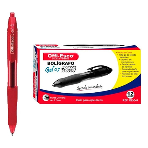 12 Boligrafos Gel 0.7 Oe-044 - Unidad  Color De La Tinta Rojo Color Del Exterior Rojo