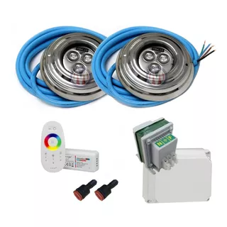 2 Luces Pileta Rgb Aplicar 9w+fuente/control/pasamuro/caja