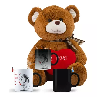 Kit Namorada Urso Te Amo Pelúcia Caneca Mágica Personalizada