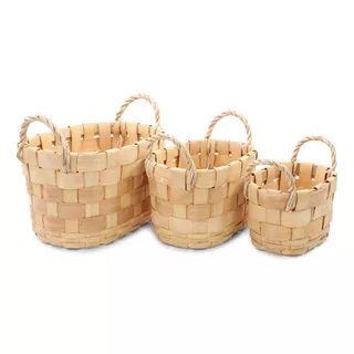 Trio De Cestas Decorativas De Fibra De Bambu Bege - Cromus Cor Marrom