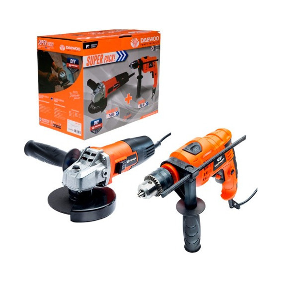 Kit Daewoo Amoladora Angular 750w + Taladro Percutor 550w Naranja