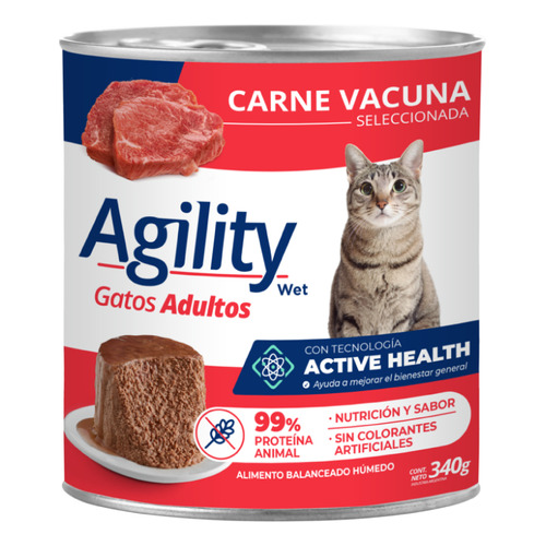 Alimento húmedo Agility para gato adulto sabor carne en lata de 340g