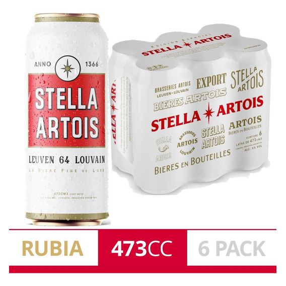 Cerveza Stella Artois Lata 473ml X 6 Unidades