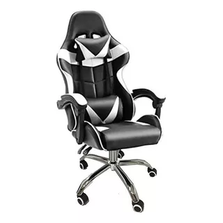 Silla Gamer Blanco Oficina Gaming Escritorio Youtuber Melshop Sillon Comodo Regulable Soporte Lumbar Cojin Apoyabrazos Ruedita Ergonomica Giratoria Reclinable Apoya Cabeza Tapizado Eco Cuero