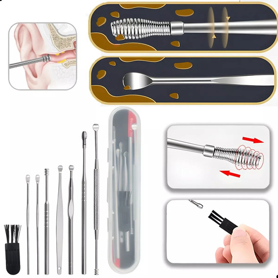 Set Limpiador Extractor Cera Oídos Kit Cucharillas Largas 