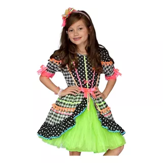 Vestido Infantil Festa Junina Bambolê Xadrez Neon 753