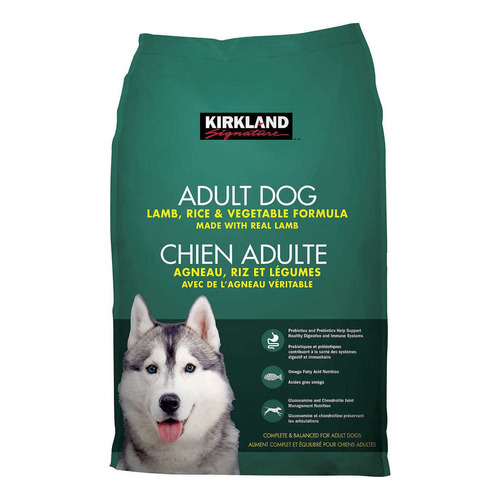 Alimento Kirkland Signature Super Premium para perro adulto sabor cordero, arroz y vegetales en bolsa de 18kg