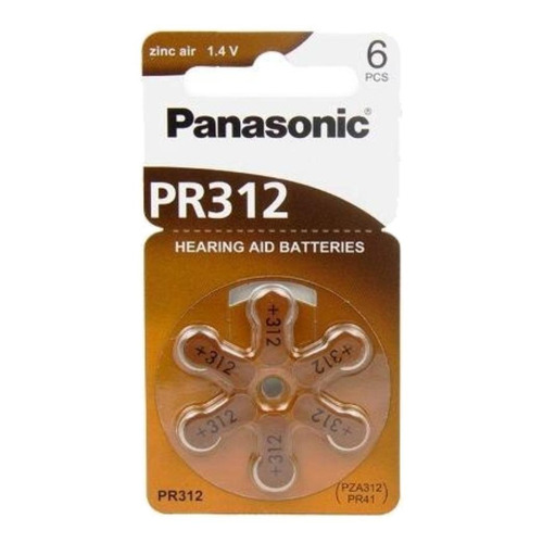 Pila Panasonic Zinc Air PR312 Botón - pack de 6 unidades