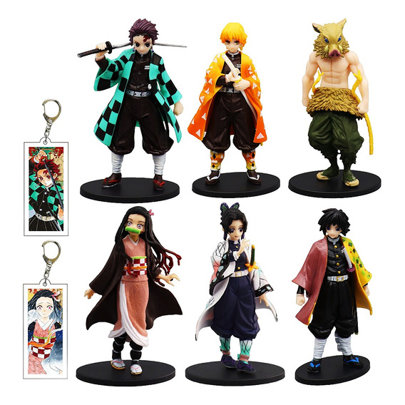 6pcs Anime Demon Slayer Colección Figuras Juguete+2 Llavero