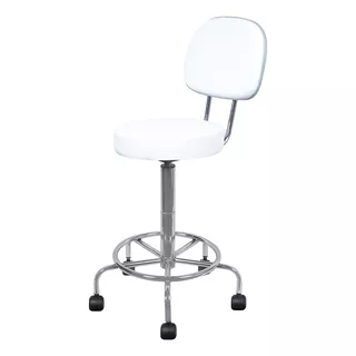 Cadeira Mocho Alto Branco Ergonômico Base Cromado