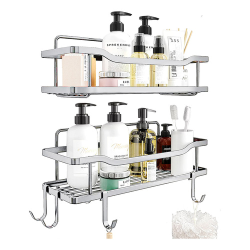 Organizador De Ducha Repisa Baño Adhesivo Set 2 Inoxidable Color Silver