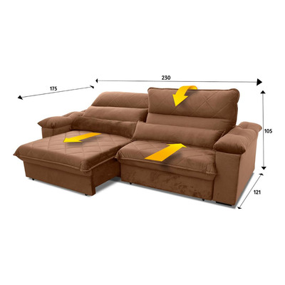 Sofá Retrátil Reclinável Grécia 230cm Suede Velut Bege Com Molas No Assento King House