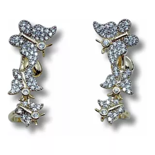 Brinco Ear Cuff Borboleta Zircônias Semijoia Banhado Ouro 18