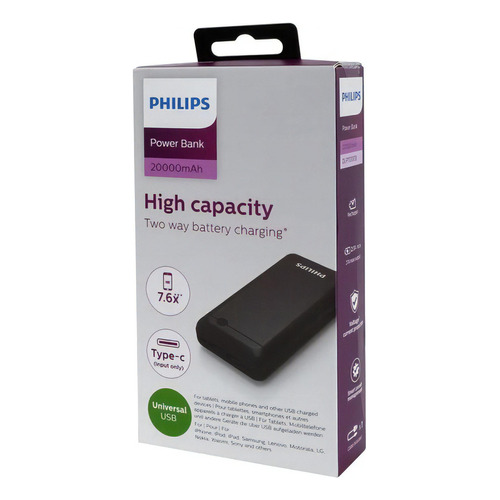 Powerbank Philips 20000 Mah Modelo Dlp1720cb Color Negro