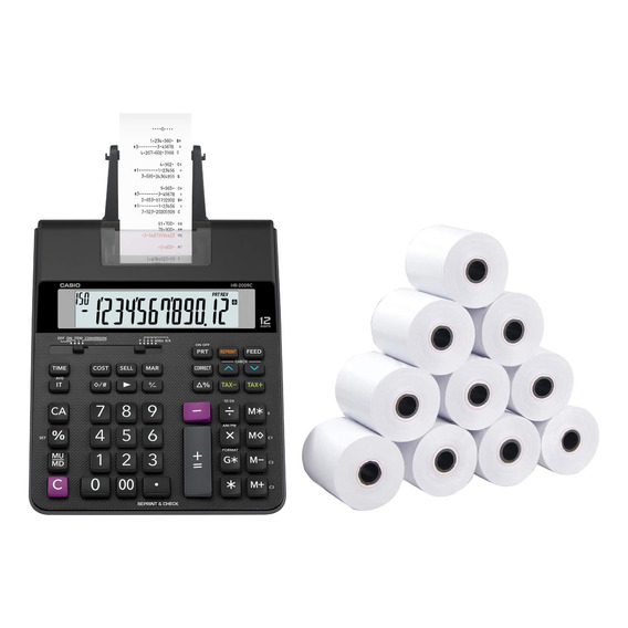 Calculadora Con Impresor Casio Sumadora Hr-200rc + 10 Rollos