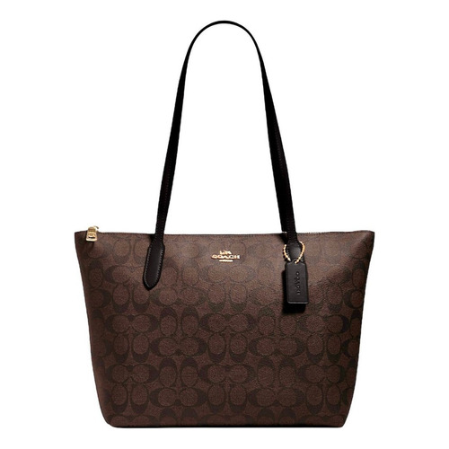 Bolsa Original Coach Dama Zip Top Tote De Forro Café Elegant Color Marrón oscuro