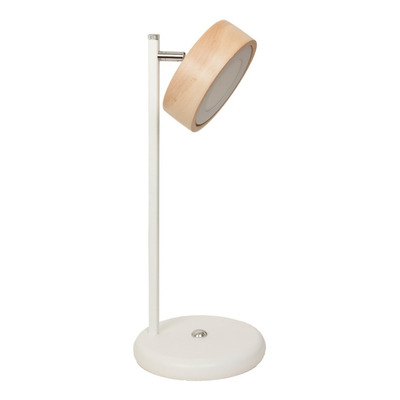 Lampara Velador Mesa Leon Blanco Iluminacion Led Madera Deco