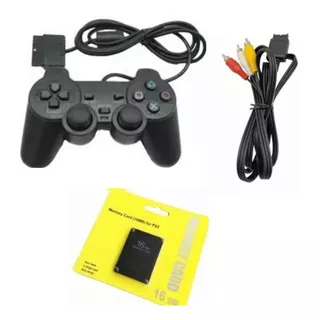 Kit 1 Controle Ps2 Dualshock 2 + 1 Cabo Av + Memory Card