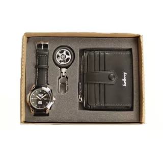 Set Reloj Hombre Yasole 3atm. Cartera Y Llavero Rin, Sport B Color De La Correa Negro/café