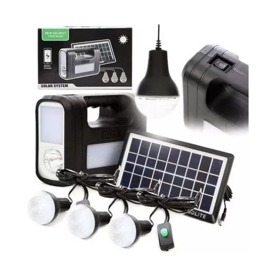 Kit Panel Solar Lámpara Led Portátil Recargable 3 Bombillo