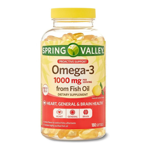 Omega-3 1000mg 180 Capsulas Fish Oil Spring Valley Salud Sabor Lemon
