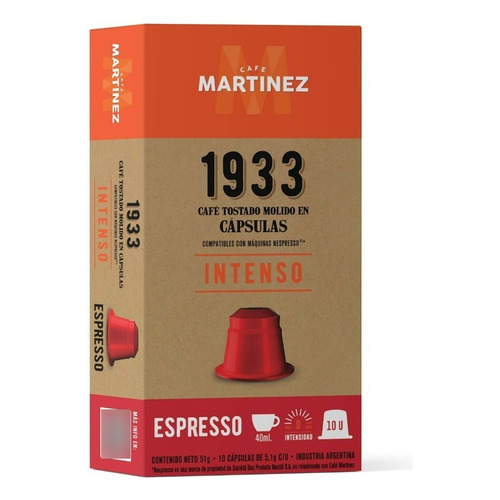 Café en cápsulas 1933 intenso espresso por 10 unidades Café Martinez