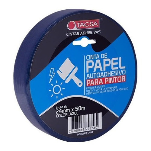 Cinta Papel Enmascarar Pintor 24 Mm 50 Metros Azul Pack X5 Liso