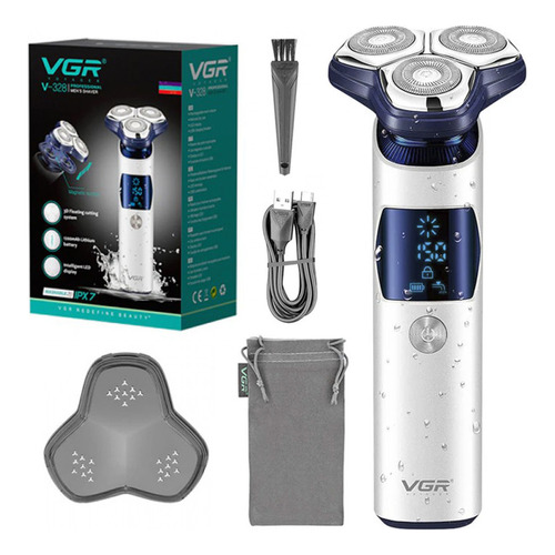 Afeitadora Eléctrica Hombre Shaver Vgr V-328 Impermeable Color Azul y Blanco