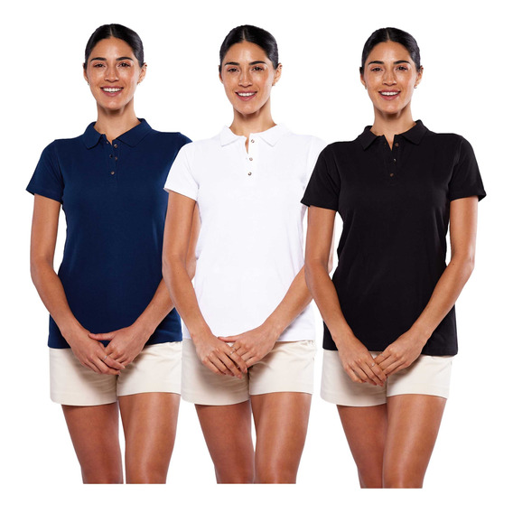 Paquete 3 Playeras Polo Para Mujer 100% Algodón Manga Corta