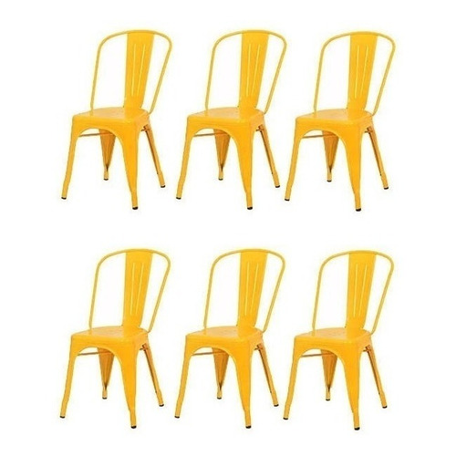 Silla de comedor DeSillas Tolix, estructura color amarillo, 6 unidades
