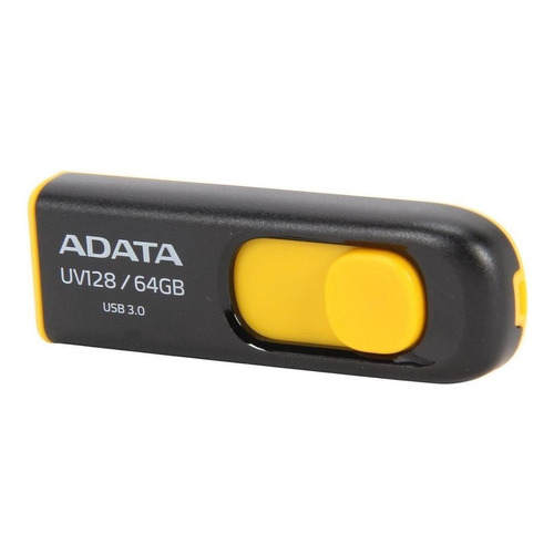 Memoria USB Adata UV128 64GB 3.2 Gen 1 negro y amarillo