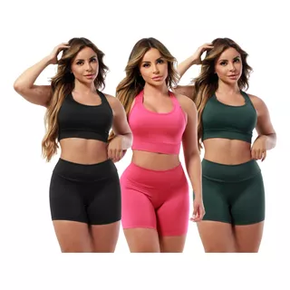 Kit 3 Conjuntos Moda Fitness Estampado Academia  Suplex Atac