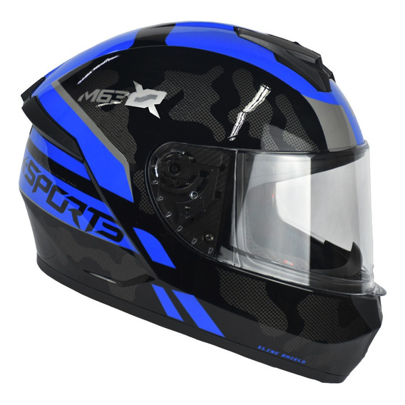 Casco X-sports M63 Comander Negro Azul Visor Transparente