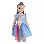 Vestido Infantil Mon Sucré Azul Arco Iris Happiness 21022