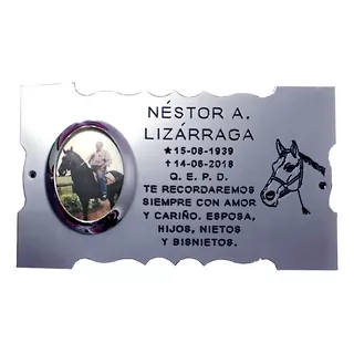 Placa Recordatoria Cementerio 25x15 Caballo + Foto Bronce