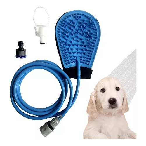 Guante Tipo Manopla 2 En 1 Para Baño Mascota Perro Con Agua Color Azul